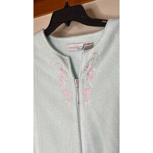 Allyson Whitmore Womens Mint Green Embroidered Zip-Front Robe Pockets Sz L Soft